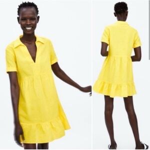 Zara Bright Yellow Ruffle Hem Babydoll Dress Size Medium